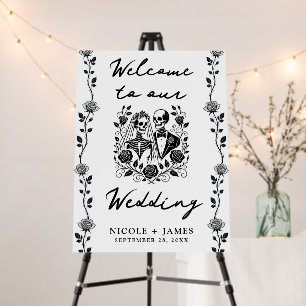 Black White Skeleton Floral Rose Vine Wedding  Foam Board