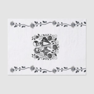 Black White Skeleton Floral Rose Vine Wedding Tissue Paper