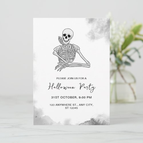 Black  White Skeleton Halloween Party Invitation