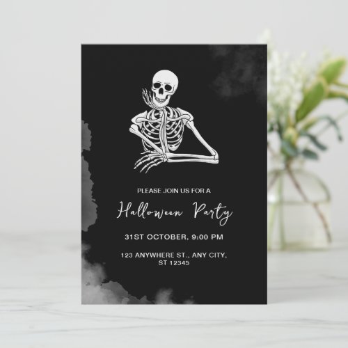 Black  White Skeleton Halloween Party Invitation