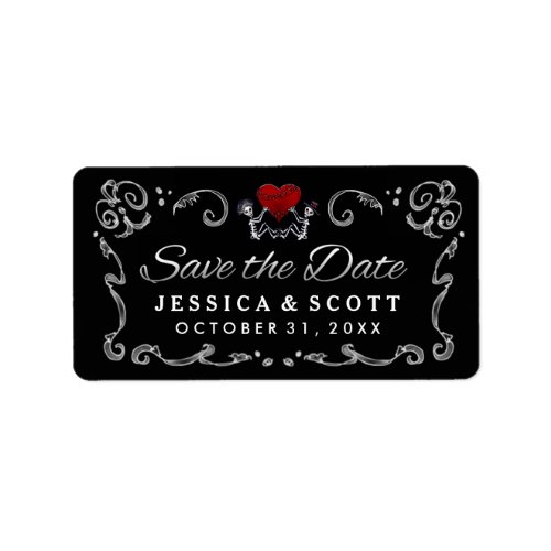 Black White Skeleton  Heart Wedding Save the Date Label