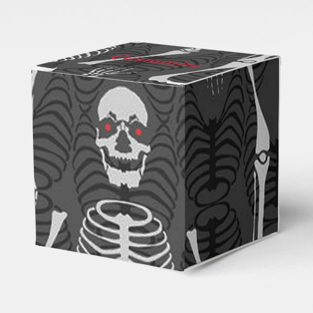 Black & White Skeletons Halloween Cube Favor Box (Front Side)