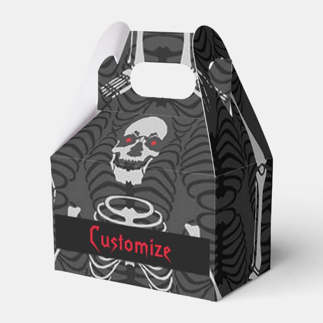 Black & White Skeletons Halloween Favor Box (Front Side)