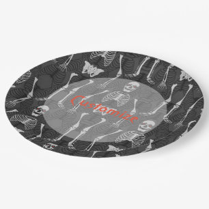 Black & White Skeletons Halloween Paper Plates
