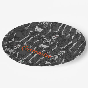 Black & White Skeletons Halloween Paper Plates