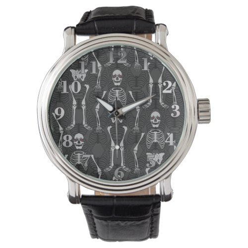 Black  White Skeletons Wrist Watch