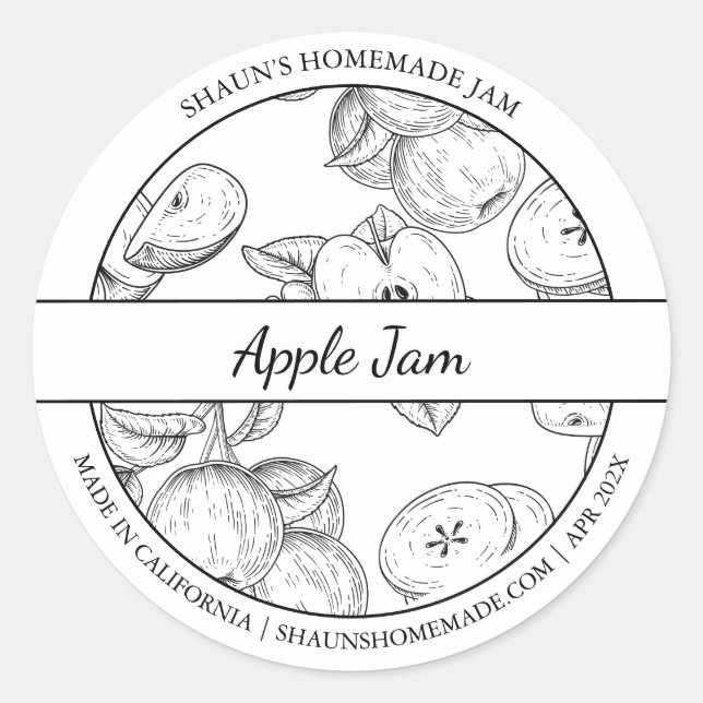 Black & White Sketch Apple Jam label (Front)