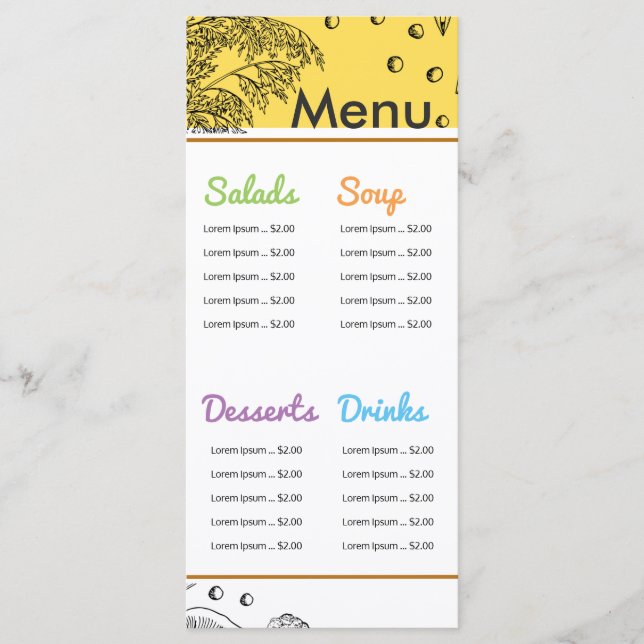 Black white sketch art organic vegan menu template (Front)