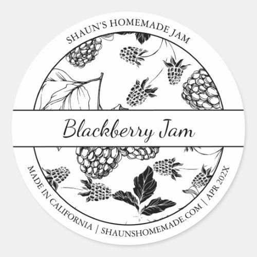 Black  White Sketch Blackberry Jam label