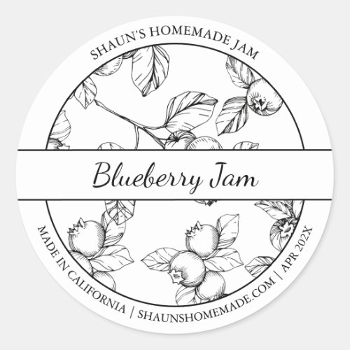 Black  White Sketch Blueberry Jam label