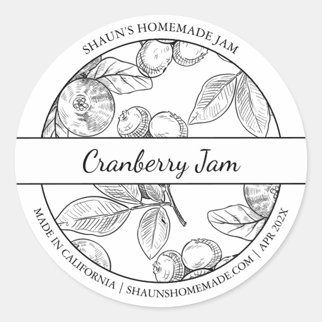 Black & White Sketch Cranberry Jam label (Front)