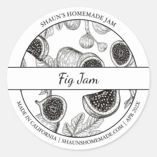 Black  White Sketch Fig Jam label