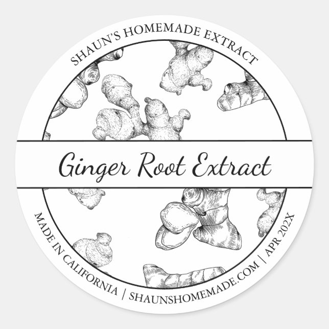 Black & White Sketch Ginger Root Extract label (Front)