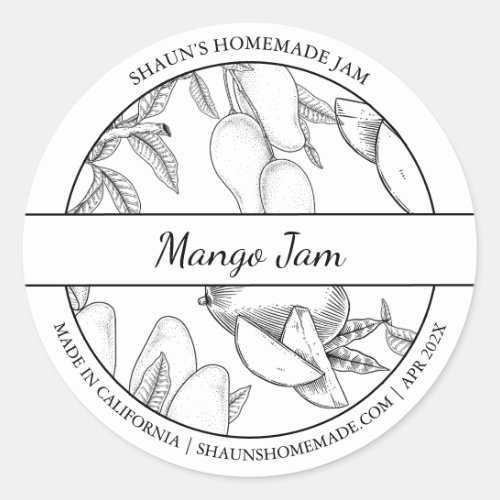 Black  White Sketch Mango Jam label