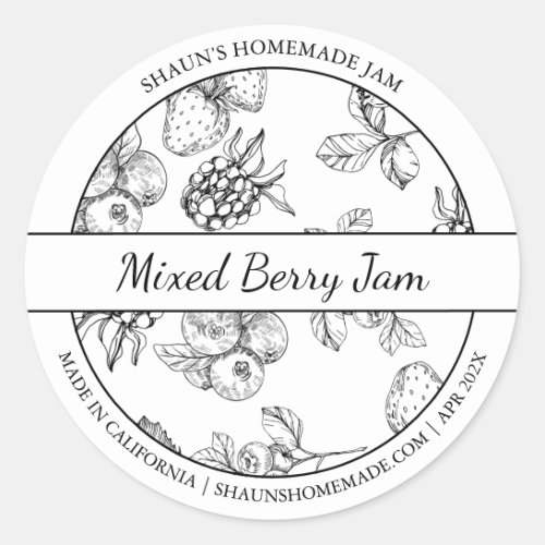 Black  White Sketch Mixed Berry Jam label