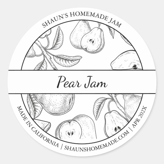Black & White Sketch Pear Jam label (Front)