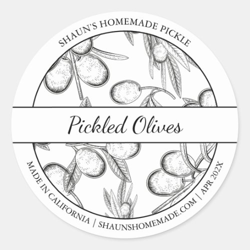 Black  White Sketch Pickled Olive label
