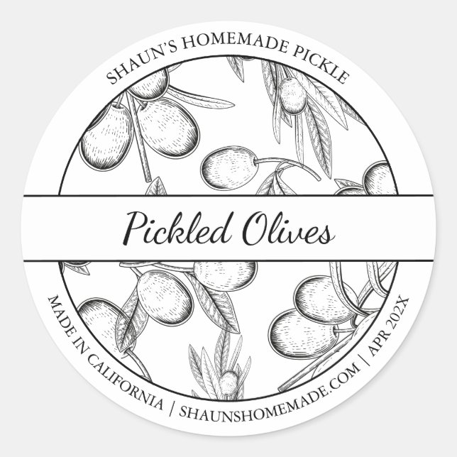 Black & White Sketch Pickled Olive label (Front)
