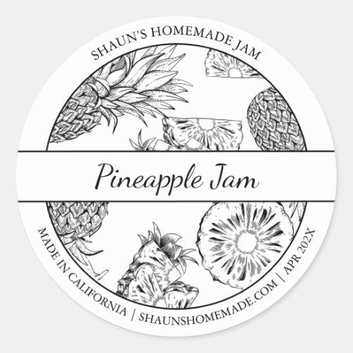 Black  White Sketch Pineapple Jam label
