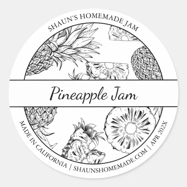 Black & White Sketch Pineapple Jam label | Zazzle