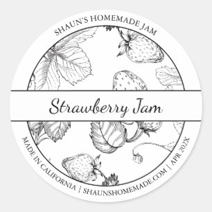 Black & White Sketch Strawberry Jam label