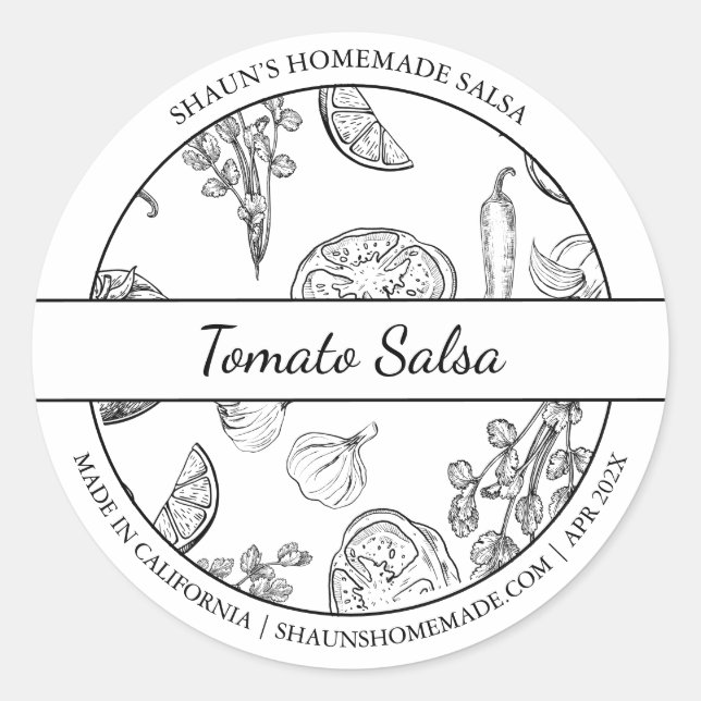 Black & White Sketch Tomato Salsa Label (Front)