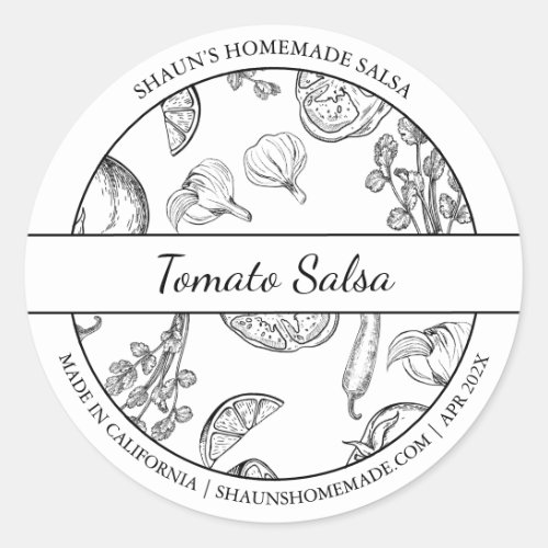 Black  White Sketch Tomato Salsa label