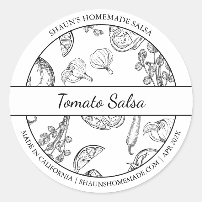 Black & White Sketch Tomato Salsa label (Front)