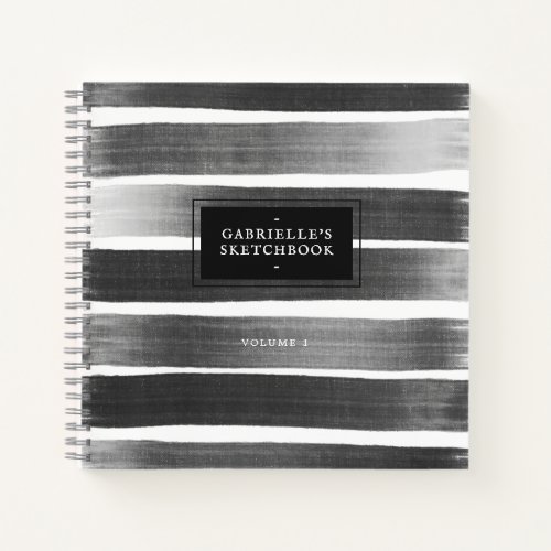 Black White Sketchbook Gray Stripes with Your Name Notebook