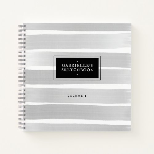 Black White Sketchbook Gray Stripes with Your Name Notebook