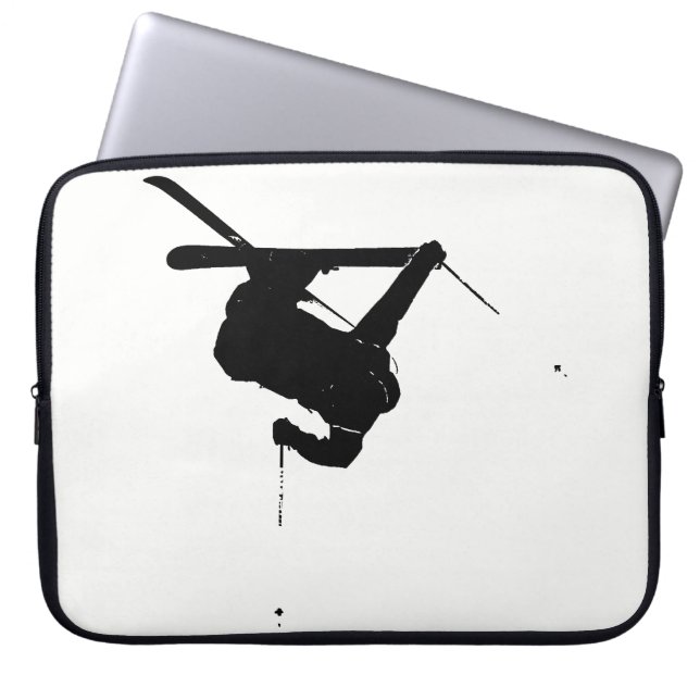 Black & White Skier Laptop Sleeve (Front)