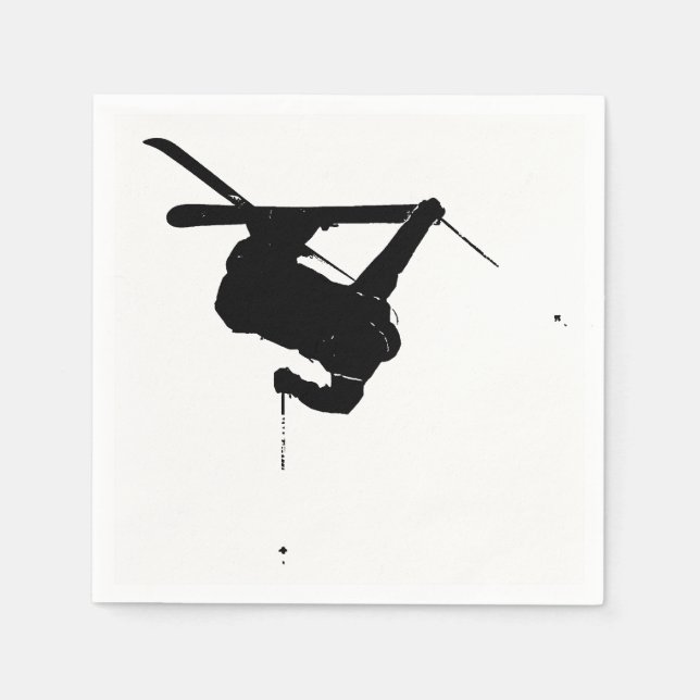 Black & White Skier Napkins (Front)