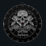Black & White Skull and Guns Dartboard With Darts<br><div class="desc">A skull,  roses and guns make a fun goth design.</div>