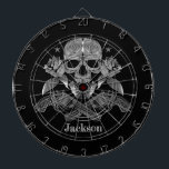 Black & White Skull and Guns Dartboard With Darts<br><div class="desc">A skull,  roses and guns make a fun goth design.</div>