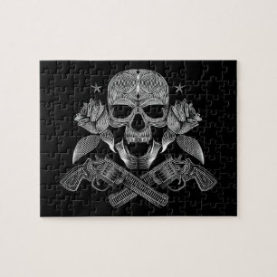Black & White Skull and Guns Jigsaw Puzzle