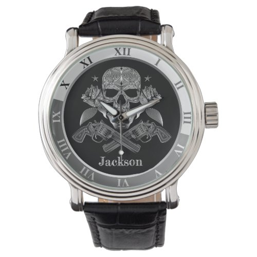 Black  White Skull and Guns Watch