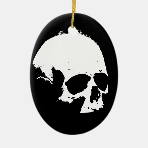 Black  White Skull Ceramic Ornament