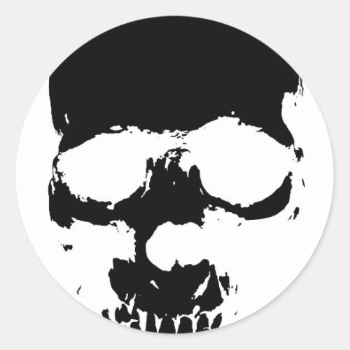 Black  White Skull Classic Round Sticker