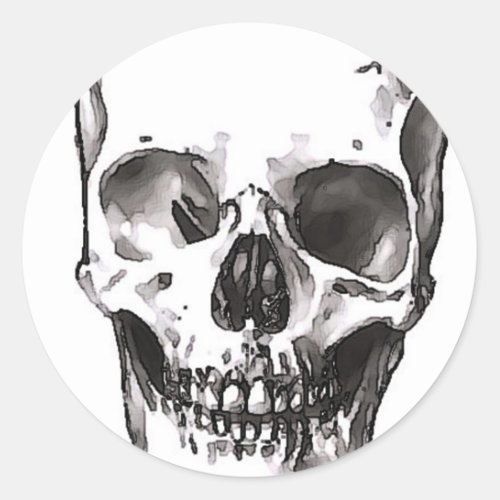 Black  White Skull Classic Round Sticker