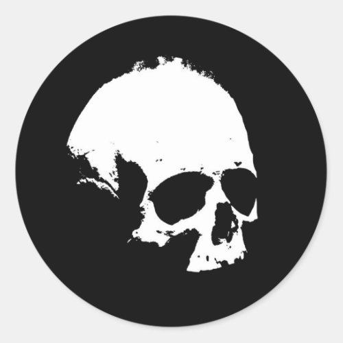 Black  White Skull Classic Round Sticker