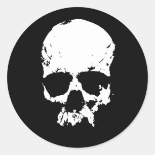 Black & White Skull Classic Round Sticker
