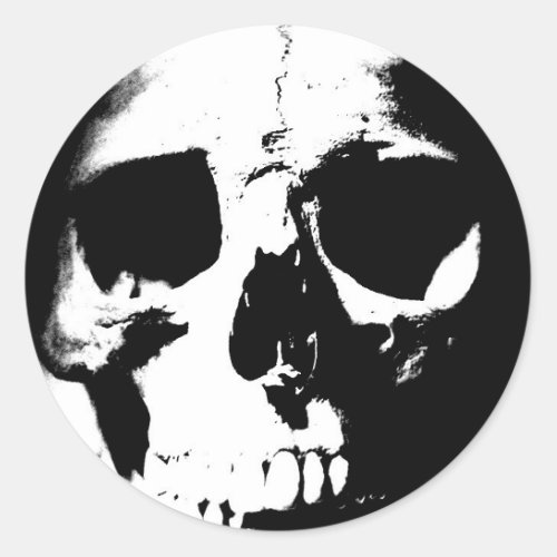 Black  White Skull Classic Round Sticker