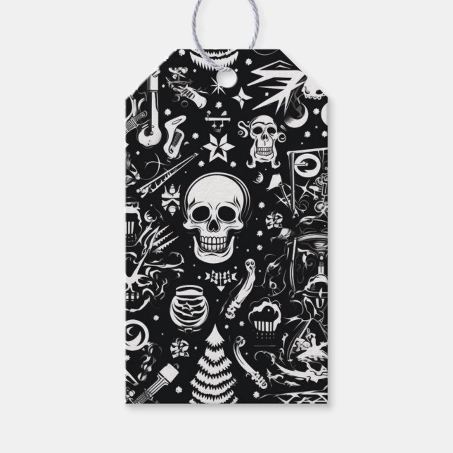 Black & White Skull Gift Tags (Front)