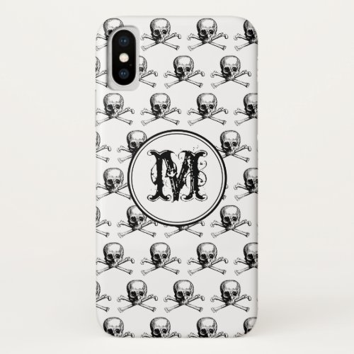 Black White Skull Halloween Personalized Monogram iPhone X Case