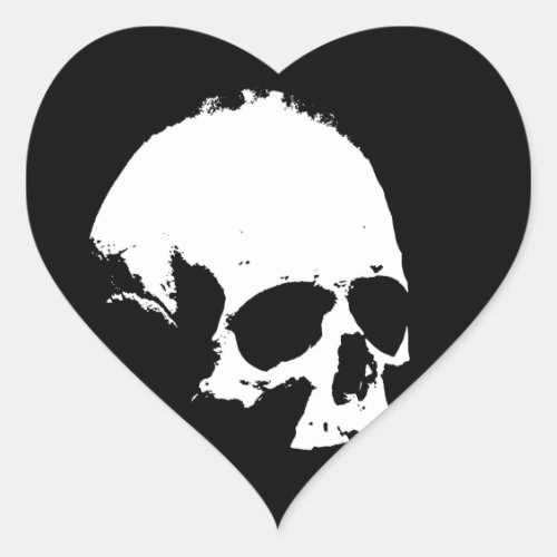 Black  White Skull Heart Sticker