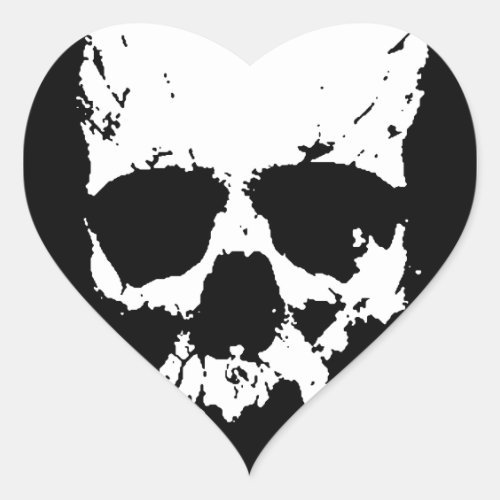 Black  White Skull Heart Sticker