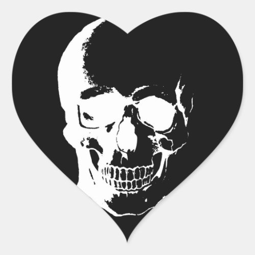 Black  White Skull Heart Sticker