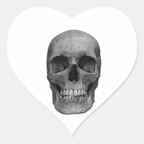 Black  White Skull Heart Sticker