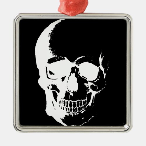 Black  White Skull Metal Ornament