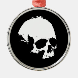 Black & White Skull Metal Ornament
